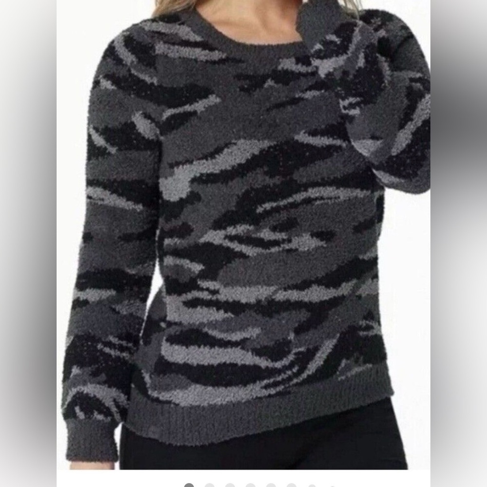 Barefoot Dreams Cozychic Seaside Crewneck Sweater-NWT-Carbon Camo-Size LARGE